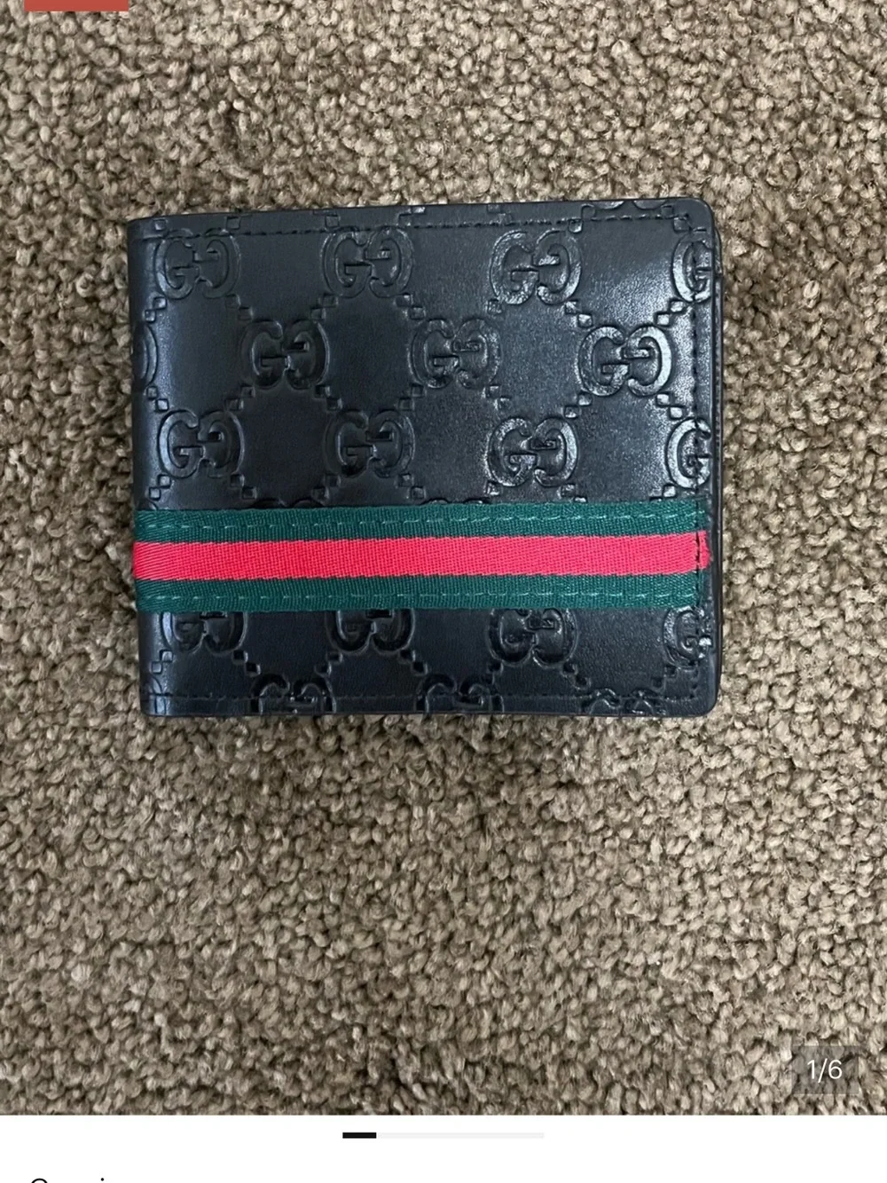 Gucci Black Embossed Leather Card Holder with Red & Green Web